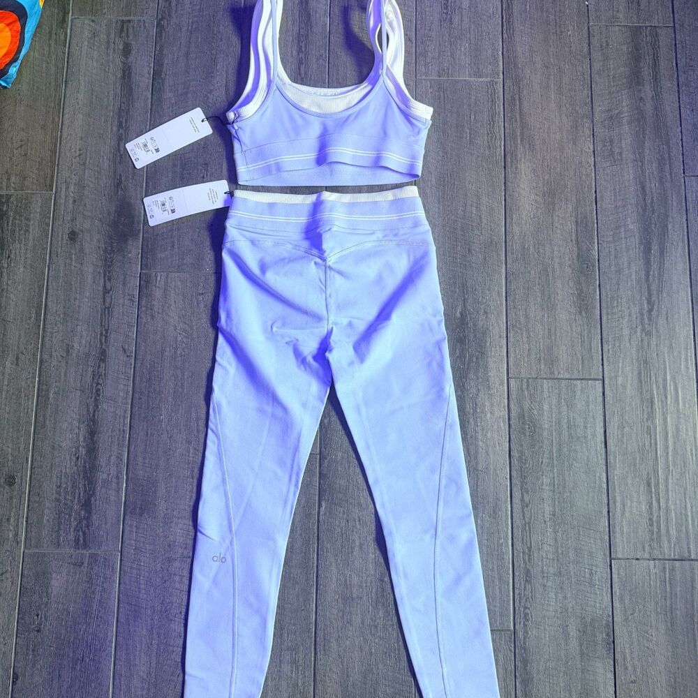 NWT Alo Yoga Airbrush Better Together Set 7/8 Legging & Bra Provence Blue Size S